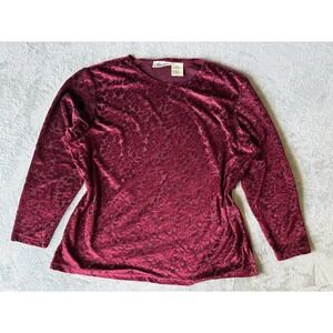 Vintage Y2K Kathie Lee Top 14W/16W Burgundy Burnout Velvet Floral Whimsigoth